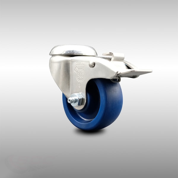 3 Inch 316SS Solid Polyurethane Swivel Bolt Hole Caster with Total Lock Brake